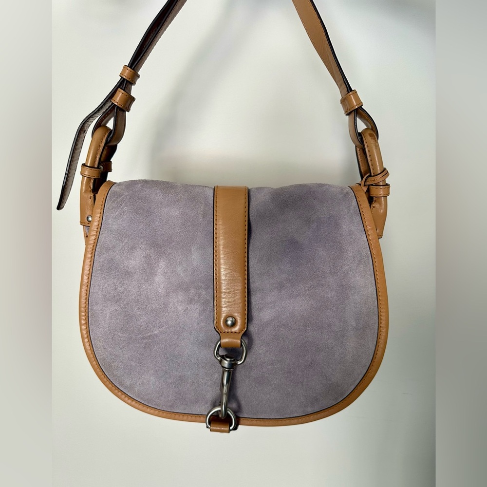 Michael Kors Large Jamie Saddle Bag, Lilac suede & Camel leather